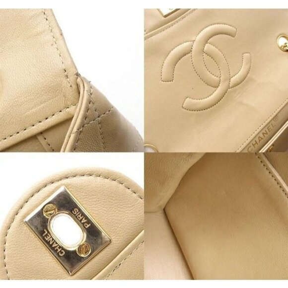 Authentic CHANEL 24K Double Flap Bag Lambskin Quilted Purse Beige with Pouch - Picture 6 of 8